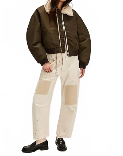 Re/done Shrunken Shearling Collar Bomber Jacket In Dark Military