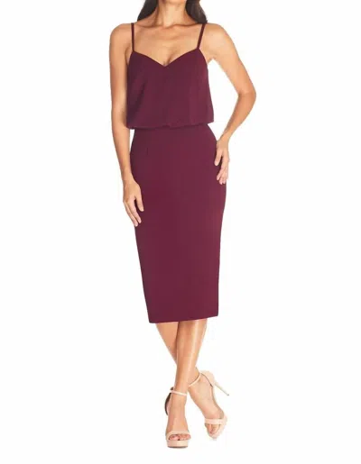 Dress The Population Alondra Bubble Hem Blouson Top Midi Dress In Burgundy In Purple