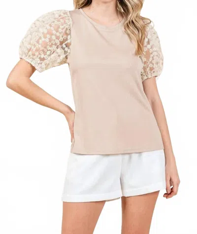 Mittoshop Round Neck Puff Short Sleeve Top In Taupe