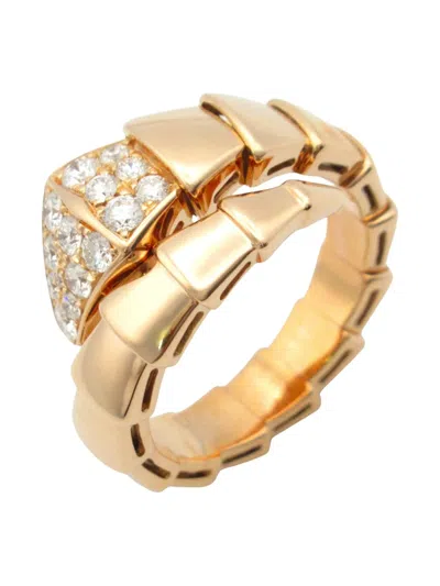 Pre-owned Bvlgari 2010s 18k Rose Gold Serpenti Diamonds Ring