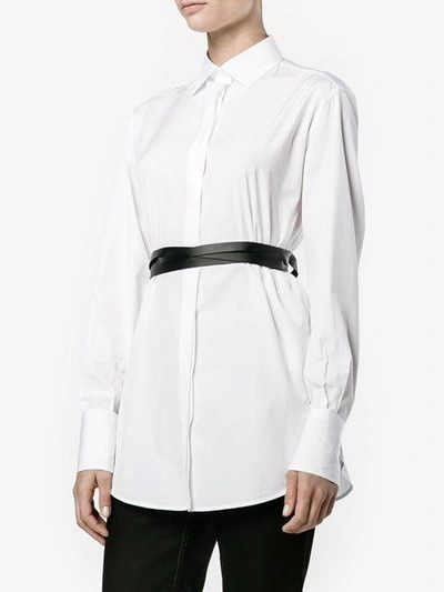 Shop Valentino Belted Poplin Shirt In White