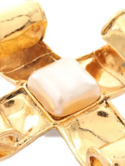 Pre-owned Chanel 1986-1988 Cross Pearl Necklace In Gold