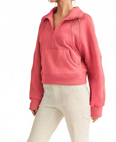 Aemi + Co Collared Half Zip Sweatshirt In Coral