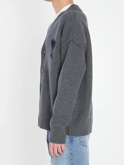 Ami Alexandre Mattiussi Ami Paris Ami De Coeur Heather Grey Wool Cardigan Men