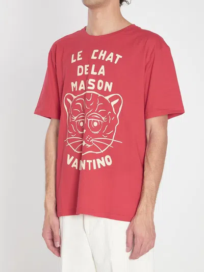 Valentino Garavani T-shirt With Le Chat De La Maison Print In Red