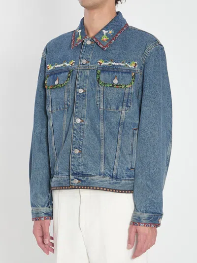 Valentino Denim Jackets Embroideries In Blue