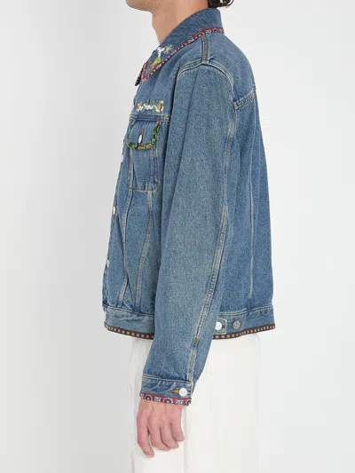 Valentino Denim Jackets Embroideries In Blue