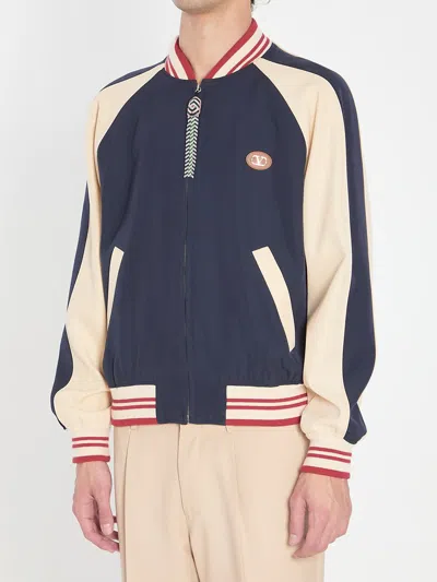 Valentino Sporty Bomber Jacket With Embroidered Details In Blue