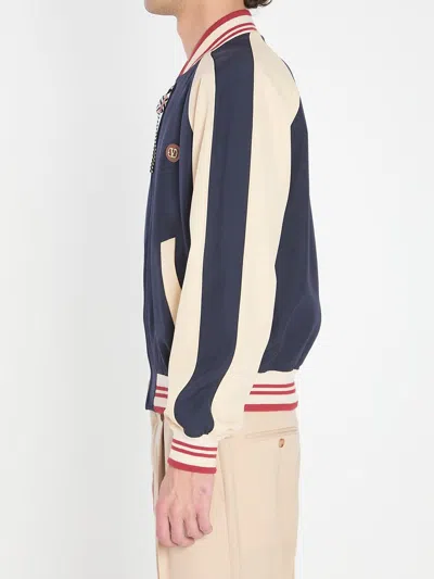 Valentino Sporty Bomber Jacket With Embroidered Details In Blue