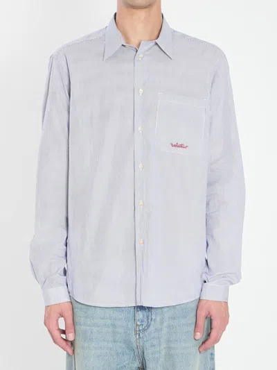 Valentino Striped Shirt With Embroidered Logo In Blue