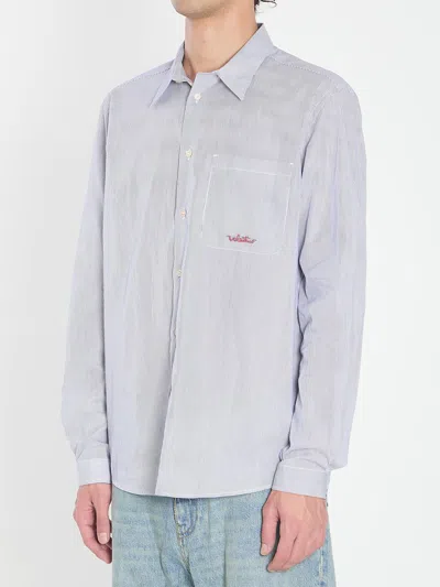 Valentino Striped Shirt With Embroidered Logo In Blue