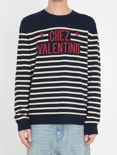 Valentino Garavani Crewneck Sweater With Bold Jacquard Motif In Black