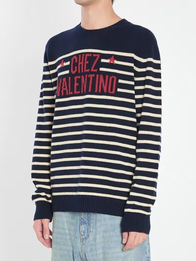 Valentino Garavani Crewneck Sweater With Bold Jacquard Motif In Black
