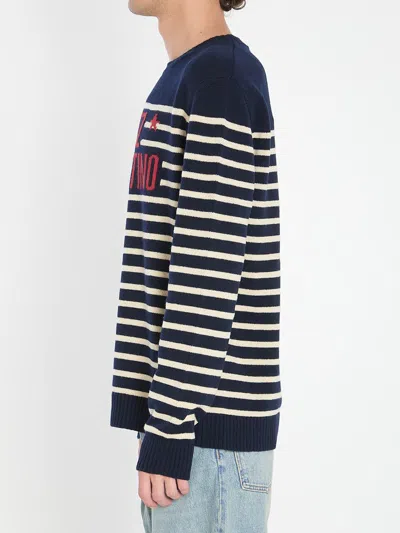 Valentino Garavani Crewneck Sweater With Bold Jacquard Motif In Black