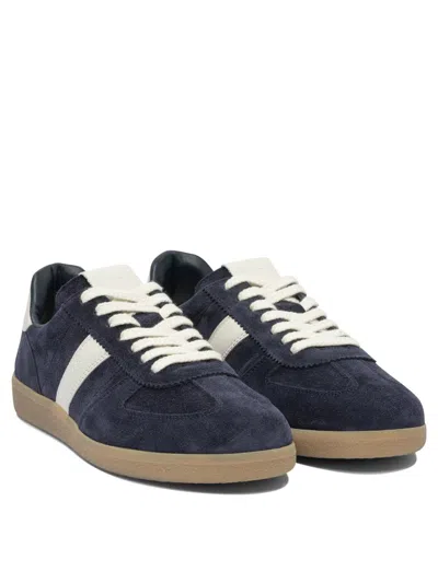 Tom Ford Archer Leather-trimmed Suede Sneakers In Blue
