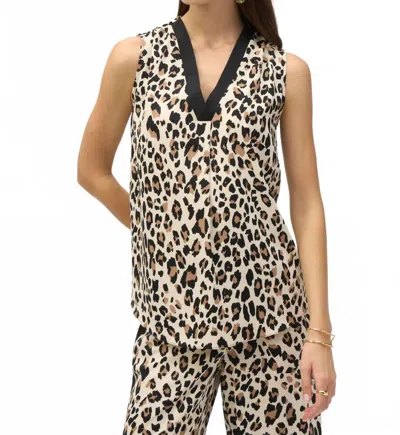 Joseph Ribkoff Leopard V-neck Sleeveless Pullover Top In Beige In Black