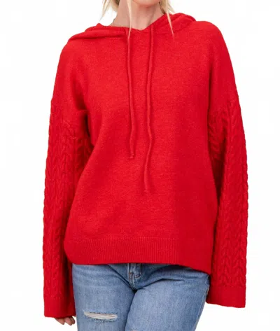 Merci Pullover Knit Hoodie In Red In Red