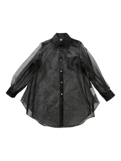 Comme Des Garçons Sheer Fabric Longline Shirt With Buttoned Cuffs In Black