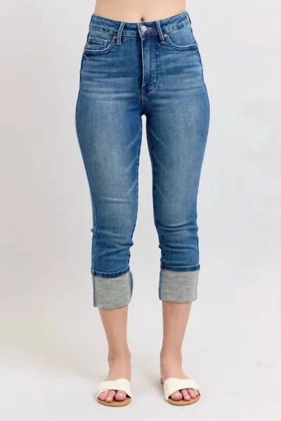 Trendsi Women's Skinny Cuff Capris Jeans With Pockets Plus Size In Medium Wash In Blue