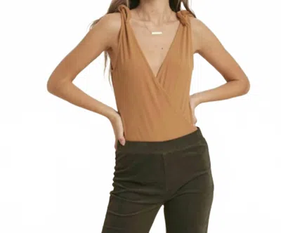 Wishlist Anna Shoulder Tie Bodysuit In Camel In Brown