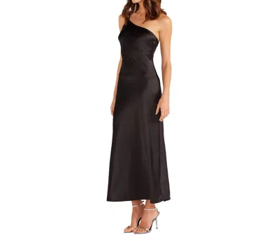 Minkpink Ella One Shoulder Midi Dress In Black In Black