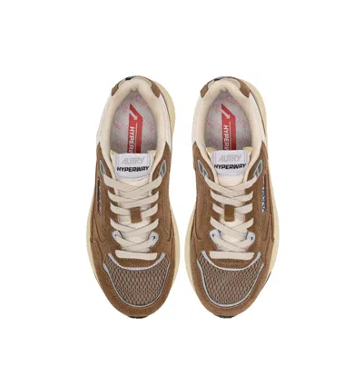 Autry Hyperway Beige Low Top Sneakers With Logo Patch On Side And Tongue In Suede And Mesh Woman In Brown