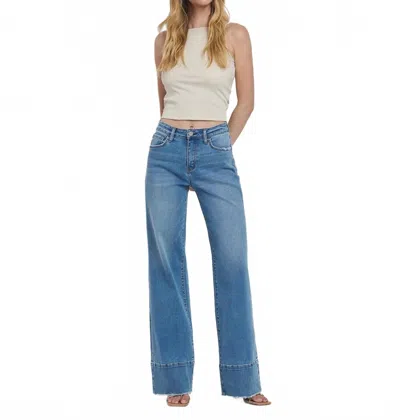 Vervet By Flying Monkey High Rise Raw Hem Wide Leg A Line Jeans In Legitimate In Blue