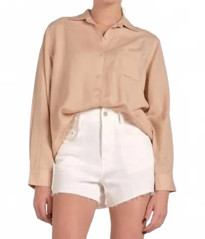 Elan Effortless Comfort Button Down Top In Sand In Pink