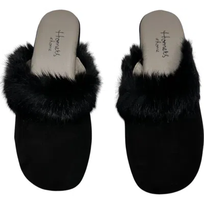 Homers Women's Fur Trim Slippers In Black