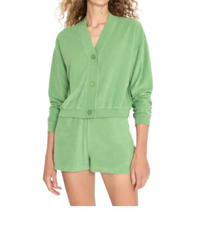 Kule Terry Bay Button Cardigan In Avocado In Green