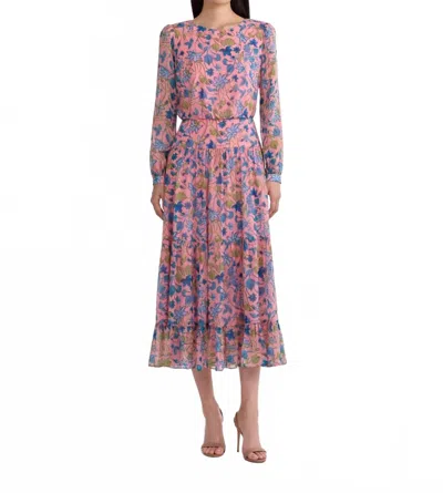 Saloni Isabel Round Neck Midi Dress In Taman Blush In Purple