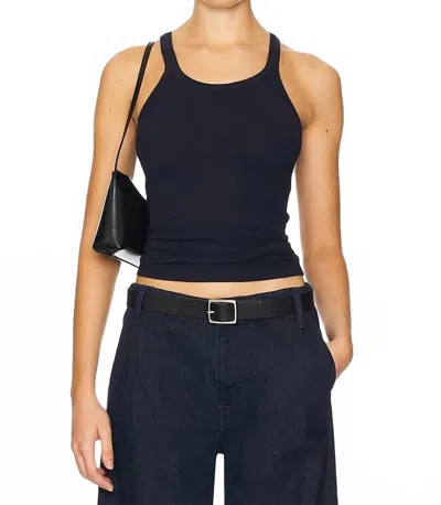 Re/done Hanes Ribbed Tank Top In Navy In Black
