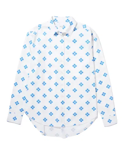 Kule Women's Quinn Royal Button Down Shirt In Royal Blue/white In White
