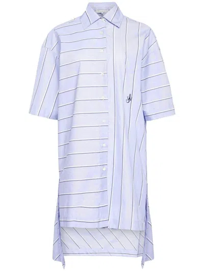 Jw Anderson J. W. Anderson Patchwork Cotton Shirt Dress With Asymmetric Hem In Purple