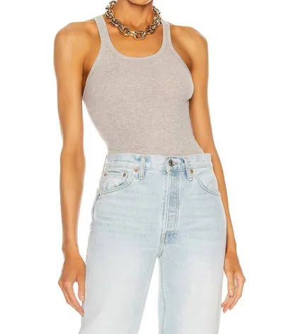 Re/done Ribbed Scoop Neck Tank Top In Heather Grey In Purple