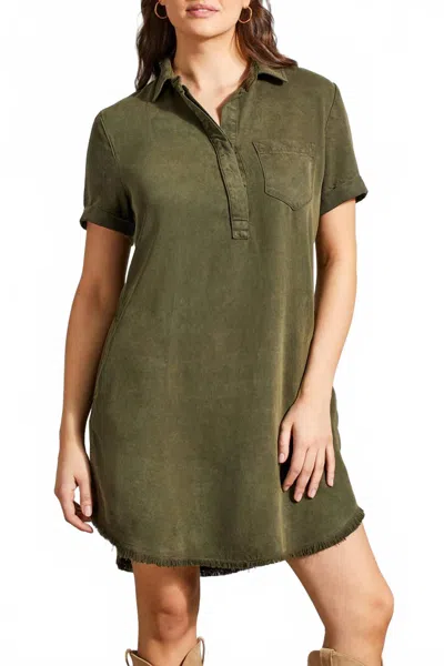 Tribal Shirt Dress With Pockets In Olive In Green