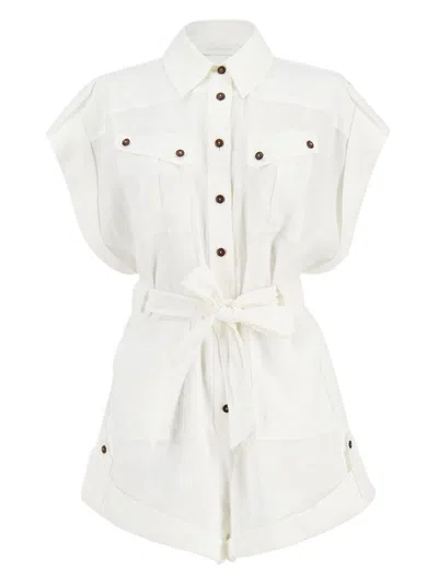 Zimmermann Women Rhiannon Linen Short Playsuit In White