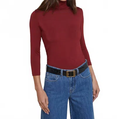 L Agence Aja Turtleneck 3/4 Sleeve Top In Syrah In Red