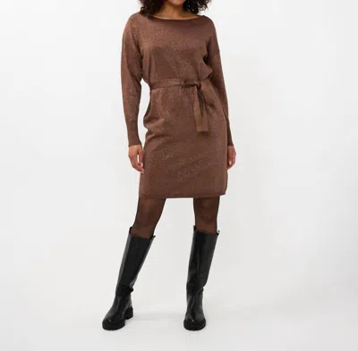 Esqualo Wide Lurex Shimmer Belted Dress In Brandy In Brown