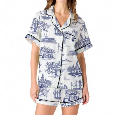 Katie Kime New Orleans Toile Pajama Short Set In Navy In White