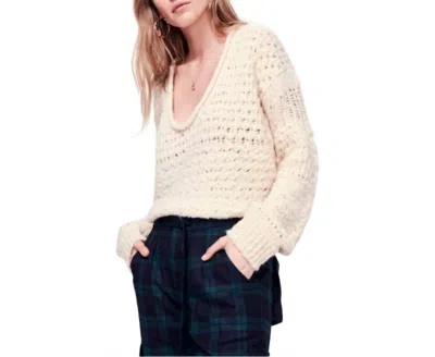 Free People Crochet Wool Blend Pullover Sweater Cream In Neutral