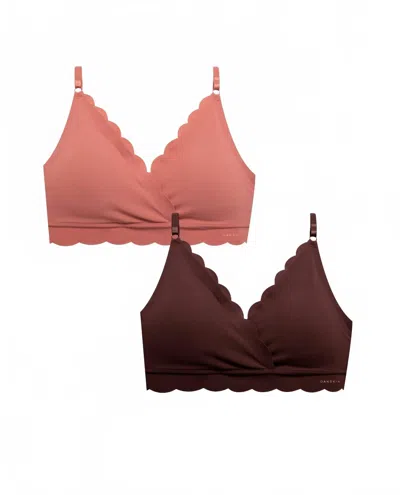 Danskin Women's 2-pack Laser Wire Free Bra With Scallop Edge In Copper Glaze/ Espresso In Brown