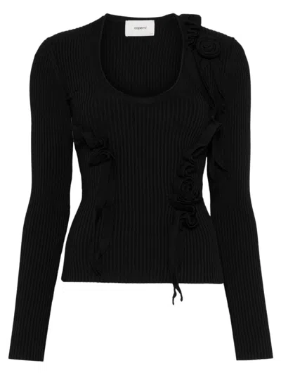 Coperni Scoop Neck Top With Decorative Ruffles In Black