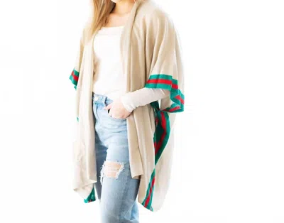 Viv & Lou Preppy Stripe Lindsey Ruana Wrap In Cream/red/green