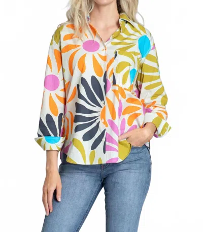 Apny Boyfriend Button Up Top In Sunshine Multi In Multi