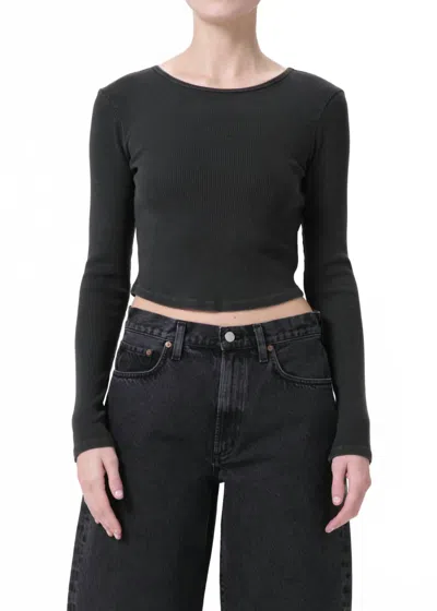 Agolde Nova Long Sleeve Crop Rib T-shirt In Black