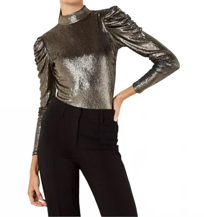 Apricot Foil Exaggerated Shoulder Top In Yellow In Metallic