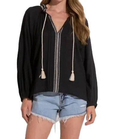 Elan Bohemian Breeze Tunic Top In Black In Black