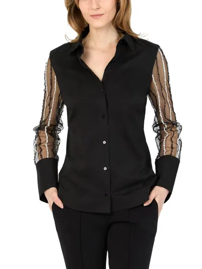 Hilton Hollis Ceramica Poplin With Applique Shirt In Black Combo In Black