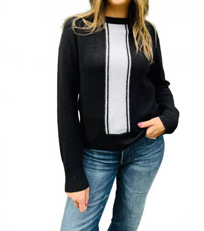 Pure Amici Crew Neck Sweater With Vertical Block Stripe In Black/ Block Stripe